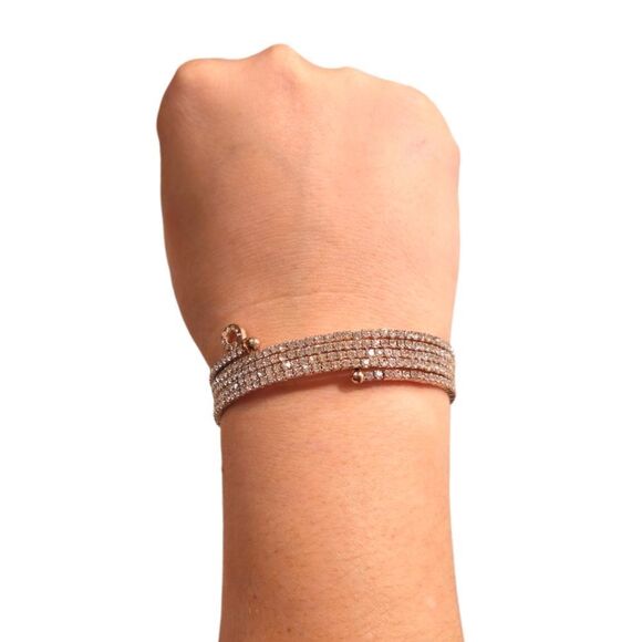 Anne Klein Multi-Row Crystal Coil Rose Gold Bracelet - Picture 8 of 13
